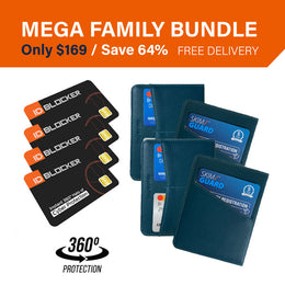 Mega family bundle offer with card protectors and ID blockers on a white background