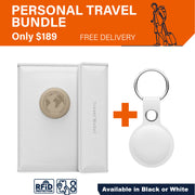 Personal travel bundle with Passport Wallet and leather keychain on a white background